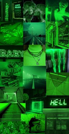 a collage of green images with the words baby in it's upper right corner