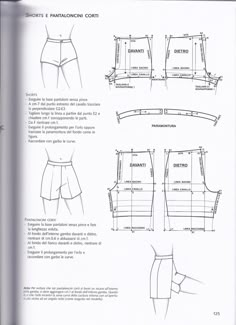 an instruction manual for how to sew the shorts and pants in this sewing book