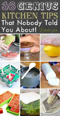 a collage of photos with the words kitchen tips that nobody told you about