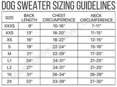 the size guide for dog sweater sizing guidelines