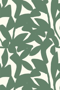 a green and white wallpaper with leaves on it