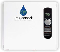 an ecosmart tankless water heater with thermometer on it's side