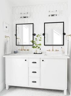 PRICES MAY VARY. Practical yet Beautiful Design: One of our best-selling rectangle pivot vintage bathroom mirror collection! Framed in metal for unrivaeld strength. Tilting up or down to adjust viewing angle for either standing or seated mirror use. Also this pivoting mirror is coming with an elegant and generous 3/4'' bevel. An easy fit in your bathroom aesthetics no matter it's Chic Modern or Rustic Farmhouse. Dimension Overall (Includes Pivot Grommets): 23.9" wide x 3" deep x 24" high, Exclud Modern White Bathroom, Bad Inspiration, Tile Trends, Double Sink Bathroom, Bad Design, Bath Room, Bathroom Vanity Mirror, Shower Design, Bathroom Faucet