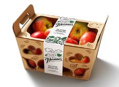 an open box of apples on a white background