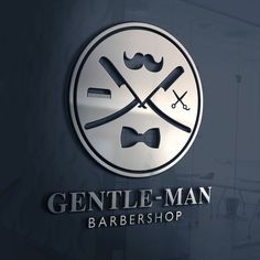 the logo for a barbershop with two mustaches and bow ties on it