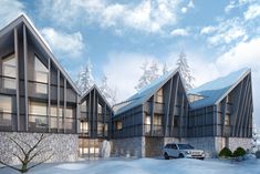 an artist's rendering of a building with snow on the ground