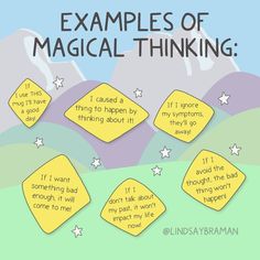 Examples of magical thinking. Ocd Therapy, Elementary School Counseling, Bad Thoughts, Counseling Resources, Journal Writing Prompts, Something Bad, Wellness Blog, Cognitive Behavioral Therapy