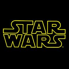 the star wars logo in yellow and black on a dark background with text that reads,