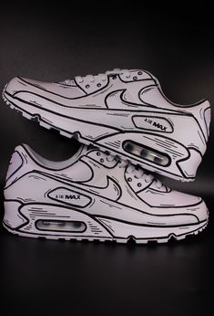 Custom Nike Air Max 90 "Comic Black & White" unique and handpainted sneaker - handpainted and exclusive - we only use special leather colors and finish all our customs with a special finisher that protects the colors so that the custom design will stay forever on the shoes. Artistic Leather Custom Sneakers For Streetwear, Artistic Leather Sneakers With Custom Artwork, Black Hand Painted Leather Sneakers, Hand Painted Black Leather Sneakers, Artistic Hand Painted Leather Sneakers, White Leather Sneakers With Custom Artwork, Custom Air Max 90, Basket Nike, Custom Shoes Diy