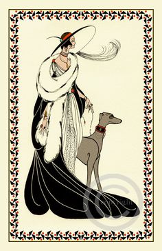 an illustration of a woman with a dog