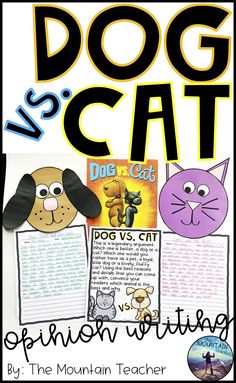 a poster with the words dog and cat written on it, in front of an image of