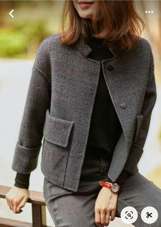 Cropped Trench Coat, Fall Winter Coat, Blouse Casual Fashion, Trendy Fashion Tops, Grey Plaid, Woolen Coat, Autumn Fashion Women