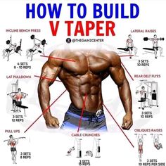 a man's body with the words how to build v - taper on it