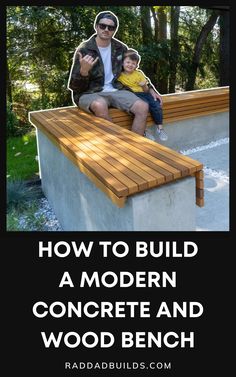 a man sitting on top of a wooden bench next to a little boy in sunglasses