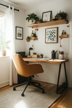 Small Office Room Design Ideas, Small At Home Office Space, Desk Ideas In Bedroom, Decorating A Desk At Home, Workstation In Living Room, Desk In Small Apartment, Wfh Background Ideas, Small Offices At Home, Light And Airy Home Office