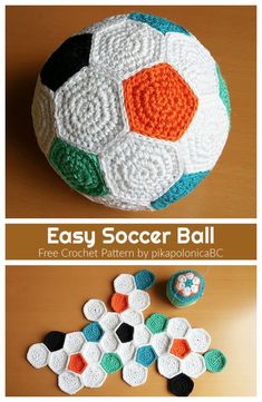 an easy crochet soccer ball pattern is shown