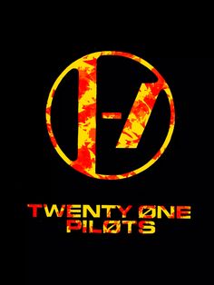 the logo for twenty one pilots, which is red and yellow with an orange circle on it