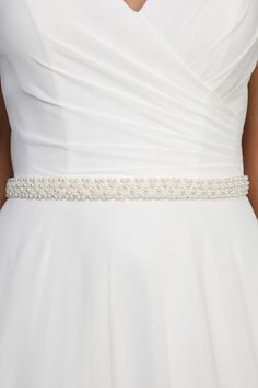 Smooth pearls and seed beads, backed onto tulle create this wonderful clustered bridal belt. Tie the ribbon ends into a bow around your waist, or ask a seamstress to sew the decoration onto your dress. Dress Belt, Seed Beads