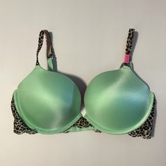 Victoria's Secret Pink Bra 36d Green Brown Animal Print Push Up Padded Lingerie Brand : Pink Color : Mint Green With Brown Animal Print / Leopard Lace Accents Size : 36d Condition : New Without Tags, Was Ordered Online Measurements : Available Upon Request Bra, Lingerie, Underwear, Casual, Animal Print, Leopard, Cheetah, Mint Green, Lace, Padded, Push Up, B0033 Green Summer Push-up Bra, Green Fitted Lace Bra, Leopard Bra, Pink Cheetah Bra, Leopard Print Stretch Underwire Bra, Lace Bras, Lace Bra Top, Red Lace Bralette, Vs Pink Bras