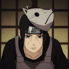 an anime character with a cat on his head