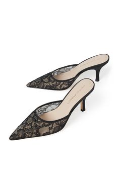 Layla Lace Mules By Loeffler Randall | Moda Operandi Black Lace Heels, Pretty Heels, Fashion Shoes Heels, Shoes Stand, Lace Heels, Elegant Shoes, Fancy Shoes, Shoe Inspo, Designer Heels