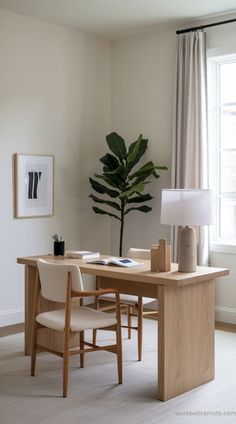 Choose elegant wood desks for a neutral home office setup that feels warm, inviting, and effortlessly chic.