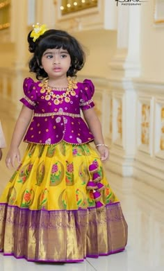 Pattulanga Designs For Kids, Pattu Pavada, Langa Blouse, Pattu Langa, Kids Party Wear Dresses, Kids Dress Collection