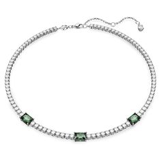 Combining classic elegance with a contemporary twist, this Matrix tennis necklace is both refined and luxurious. An all-around design of clear round stones is interjected by rectangular stones in deep green, illuminated by a rhodium plated setting. This piece will add instant glamour to any celebratory look as well making a memorable gift. Tennis Chain Necklace, Tennis Chain, Pierced Jewelry, Tennis Necklace, Green Necklace, Accessories Jewelry Necklace, Polish Jewelry, Green Stone, Deep Green