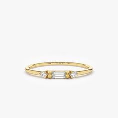 Gold 14k Baguette Diamond Ring, Dainty Gold Band, Layering Diamond Necklaces, Silver Diamond Ring, Baguette Diamond Rings, Round Diamond Ring, Cz Diamond, Diamond Color, Baguette Diamond