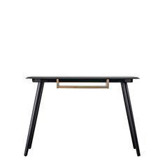 a black table with wooden legs and a white background