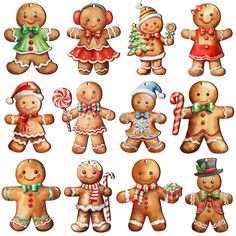 a group of gingerbread men and women dressed up in christmas costumes with candy canes