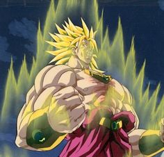 an anime character with yellow hair and green eyes, holding his fist up in the air