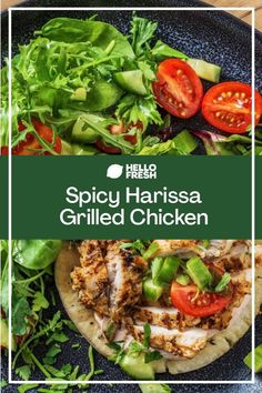 spicy harissa grilled chicken with lettuce and tomatoes