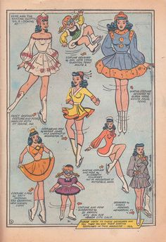 an old comic book with different types of women's clothes and costumes on it