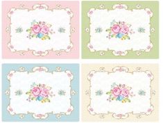 four squares with roses on them in different colors and patterns, each one has an ornate border