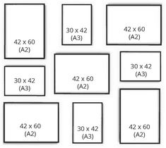 six square frames are shown with the same size as four squares and two smaller ones