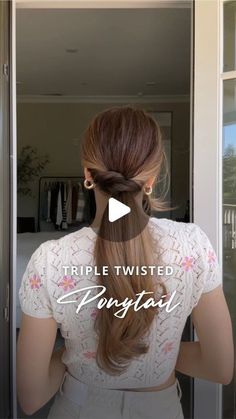 Nichole Ciotti on Instagram: "Triple Twisted Ponytail 💛

Create three equal low ponytails and secure each of them with a clear elastic. On one of the outside ponytails, create an opening above the elastic and flip the ponytail through it. Insert your thumb and index finger through the opening from the bottom. Wrap it over the middle ponytail. Gently pull the outside of both ponytails to tighten. Repeat on the other outside ponytail. I love this hack for upgrading a basic ponytail! 

#hair #hairtutorial #updo #hairstyles" 3 Ponytail Hairstyle, Three Ponytail Hairstyle, How To Wrap Hair Around Ponytail, Crossover Ponytail, Twist Ponytail Hairstyles, Ponytail Ideas For Short Hair, Pony Hairstyles For Short Hair, Ponytail Tricks, Easy Ponytail Hairstyles For Long Hair