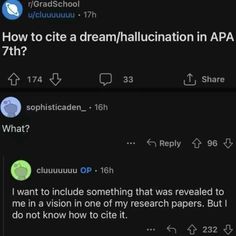 two tweets that are on top of each other, one is reading the text how to cite a dream / allusionation in apa?