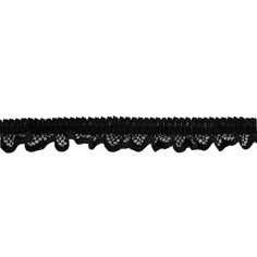 Add a touch of high-fashion luxury to your favorite fabrics with this Black Ruffled Lace Trimming! With just shy of 100 percent stretch, this lace trim features a classic black stitched design along the top that resembles diamonds when stretched, from which point a ruffled lace design descends in a playful, lighthearted display to create this 0.625-inch trim. Due to the high stretch, this youthful trimming is great for an array of applications, from decorating dance costumes to adorning the heml Classic Fitted Lace With Lace Trim, Black Lace Fabric, Mood Fabrics, Clothing Details, Graphic Design Fun, Lace Border, Clothing Essentials, Fabric Trim, Black Ruffle