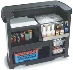 the cooler is filled with drinks and condiments to make it easier for people to drink