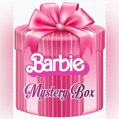 a pink box with a bow on it that says barbie mystery box, hd png