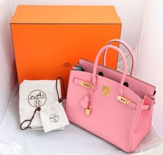 Hermes Rose Confetti Pink "Special Order" Chevre Birkin with Horseshoe Stamp | From a collection of rare vintage top handle bags at https://www.1stdibs.com/fashion/handbags-purses-bags/top-handle-bags/ Hermes Rose Confetti, Pink Birkin, Rose Confetti, Handbag Outfit, Perfect Handbag, Quality Handbags, Vintage Louis Vuitton