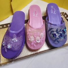 2 Pairs Of House Slippers - Traditional Chinese - Set Of 2 Purples, Nwot Beaded Mesh Purple With Purple Sole - Sole Is 10 Inches Long - I Estimate It Is A Size 8 - Slightly Flatter Heal Than The Other Two (See Pictures) Lavender With Lavender Sole - Size 8 - With Tags - These Are Truly Gorgeous With The Darker Beading! Pink Is Not Available Or Included - Has Already Been Sold. I Am Not Going To Model These Because Then They Would Be Worn - I Have Taken Pictures From Many Angles For You Please Le Chinese Slippers, 2000s Fashion Shoes, Y2k Outfits, House Slippers, Swag Shoes, 2000s Fashion, Womens High Heels, Loafer Flats, Flat Shoes Women