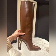 Brand New Never Been Worn Brown Fendi Heeled Boots. Size 40. All Original Packaging. Luxury Brown Boots For Office, Designer Brown Boots With Sculpted Heel, Fendi Heels, Fendi Boots, Brown Knee High Boots, Fendi Shoes, Tall Boots, Shoes Heels Boots, Knee High Boots