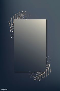 an empty square paper with gold leaves and dots on a dark blue background, mock up for