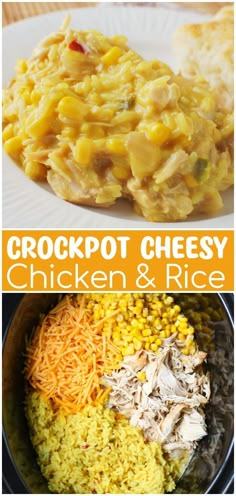 crockpot cheesy chicken and rice is an easy dinner recipe