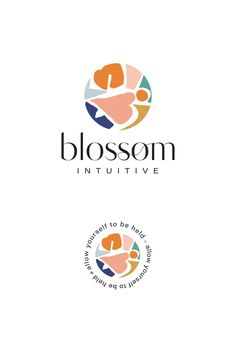 the logo for blossom intuitive is shown in two different colors and font options