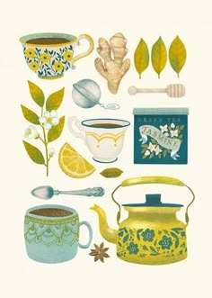 an illustration of tea and lemons