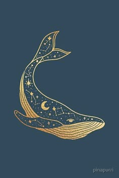 a drawing of a whale with stars on it's tail