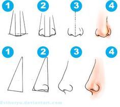 step by step instructions on how to draw nose and nose shapes for children's drawings